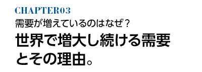 需要が増えているのはなぜ？ 世界で増大し続ける需要とその理由。