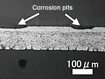 Cross sectional photo after corrosion testing