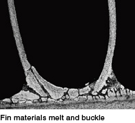 Fin materials melt and buckle