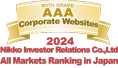 WITH GRADE AAA Corporate Websites 2022 Nikko Investor Relations Co.,Ltd. Ranking in all listed companies in Japan