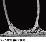 フィン材が溶けて座屈