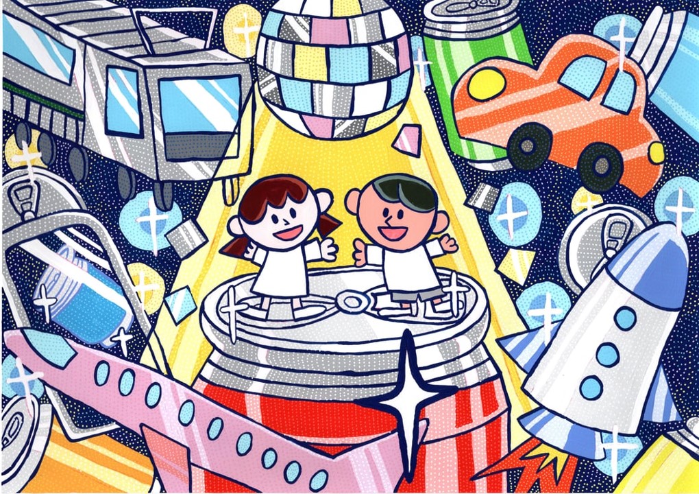 UACJパラリンアートコンテスト受賞作品グランプリKOTOさん「アルミの光で輝く次世代の子どもたち」